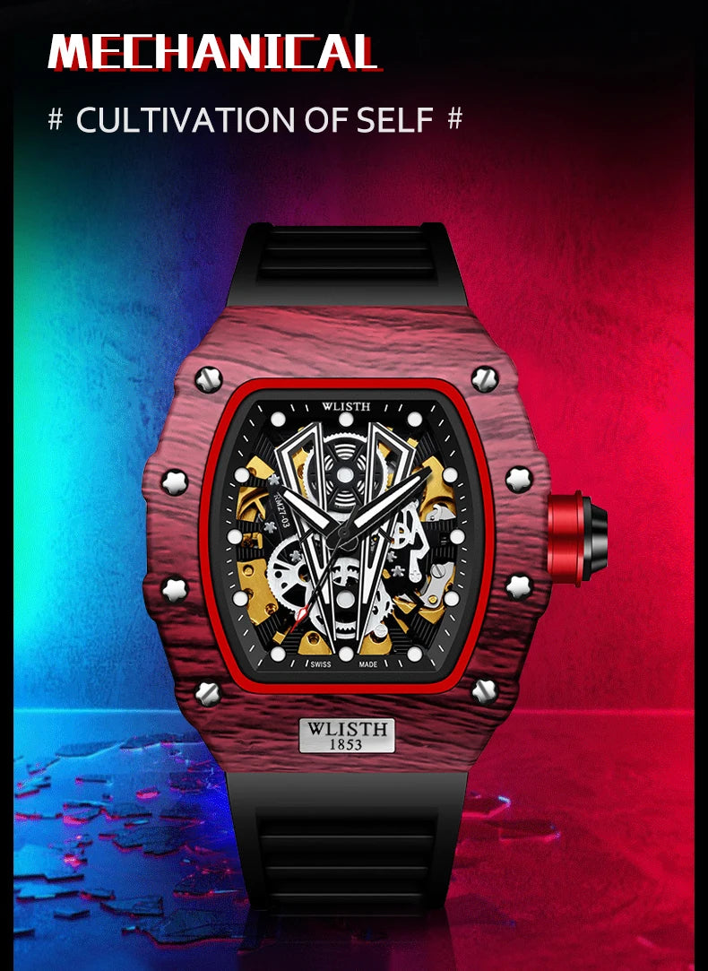 WLISTH Men's Watch Barrel Type Mechanical Watch Men Waterproof Luminous Business Men Mechanical Wristwatches Clock Montre Homme