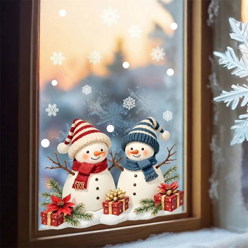 Christmas Snowman Snowflake Stickers Glass Window Decoration Stickers New Year Decoration 2025 Electrostatic Christmas Sticker