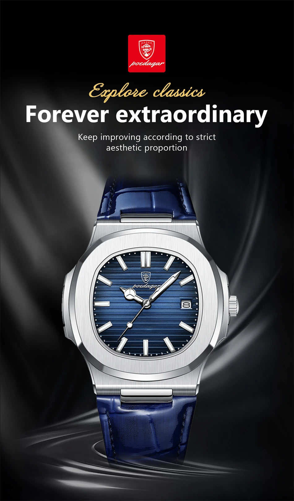 POEDAGAR Top Luxury Man Watch Date Waterproof Luminous Leather Watches For Men High Quality Square Men's Quartz Wristwatch Reloj