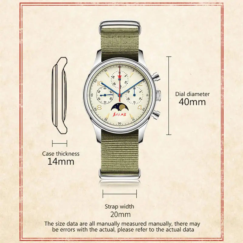 Original 1963 Men's 40mm  ST1908 Moonphase Manual Winding Movement Mechanical Chronograph Sapphire Glass Cream Dial Watch