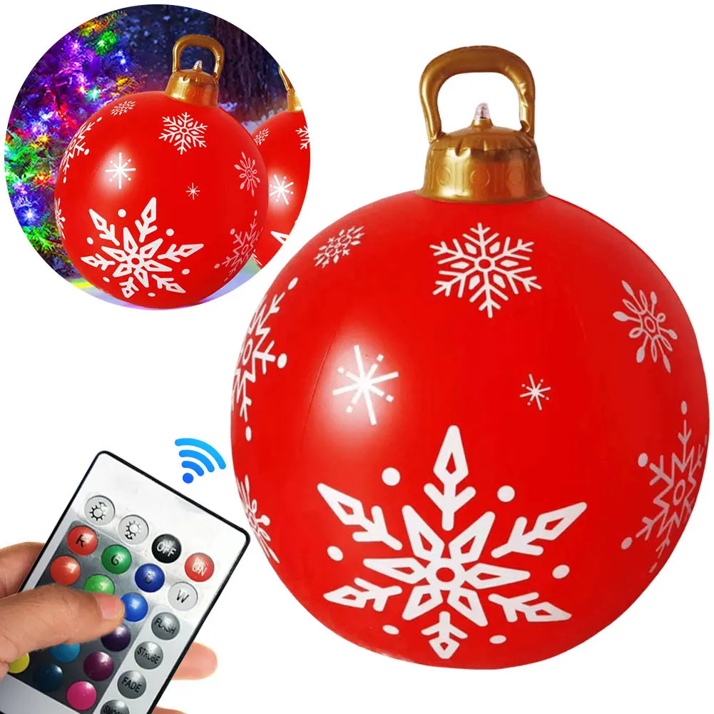 24 Inch Inflatable Outdoor Christmas Ball PVC Giant Inflatable Christmas Balls with Light/Remote Christmas Decorations Ball