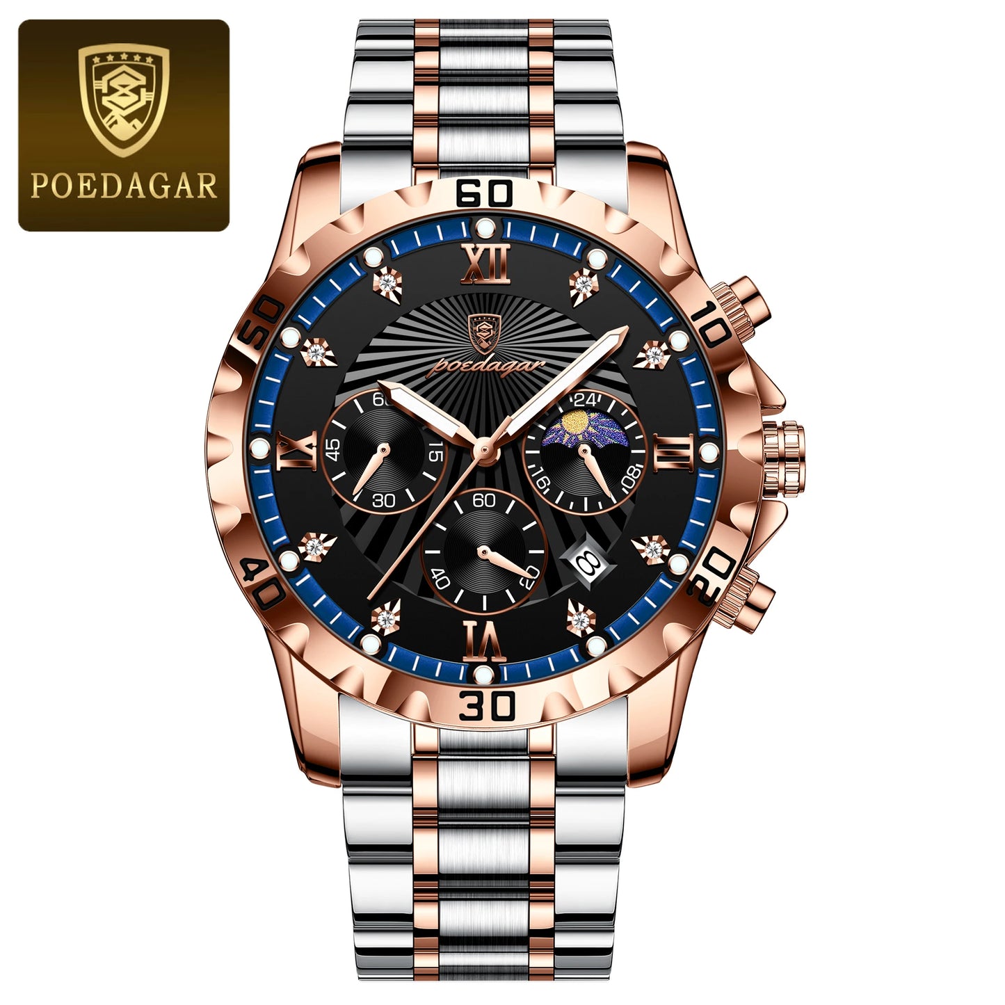 POEDAGAR Luxury Sports Watches For Men Stainless Steel Chronograph Date Man Watch Waterproof Luminous Fashion Men's Quartz Watch