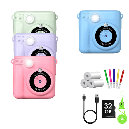 Kids Digital Camera 1080P HD Instant Print Camera Portable Camera Toy with 32GB Card Gift For Boys Girls 3-12