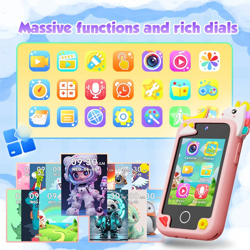 Kids Smart Phone 8GB 2.8'' Stories Music Camera Video Habit Tracking Baby Mobile Mini Toy Phone Educational Learning Tools Gifts