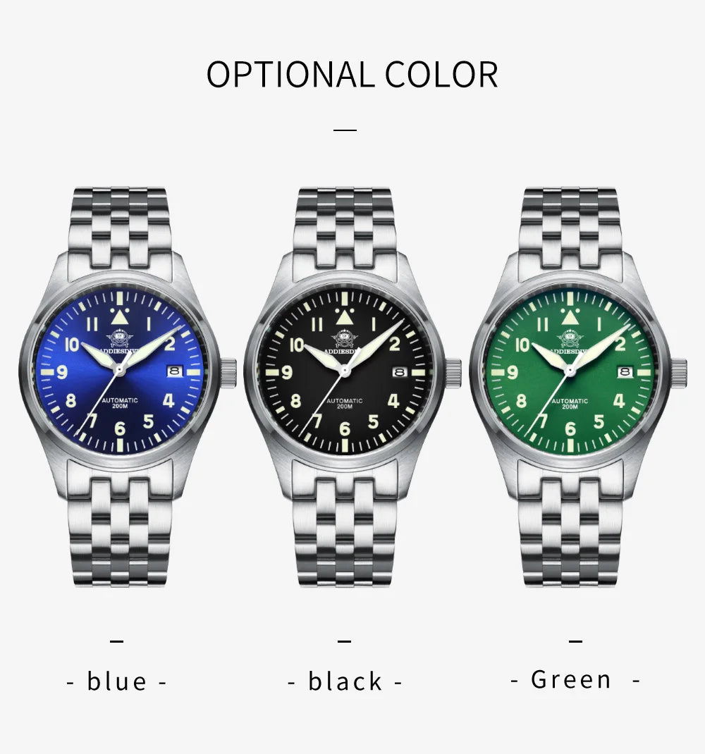ADDIESDIVE Watches For Men Luxury Business Leisure Automatic Mechanical Men's Watch Fluorescent Waterproof 8215 316L Stainless