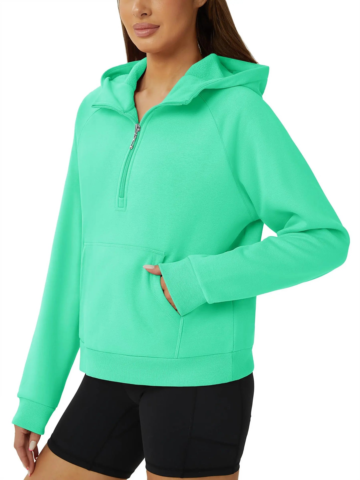 TACVASEN Winter Half Zip Hooded Cotton Pullover Womens Fleece Lined Warm Sweatshirt Thermal Lightweight Outdoor Casual Crop Tops