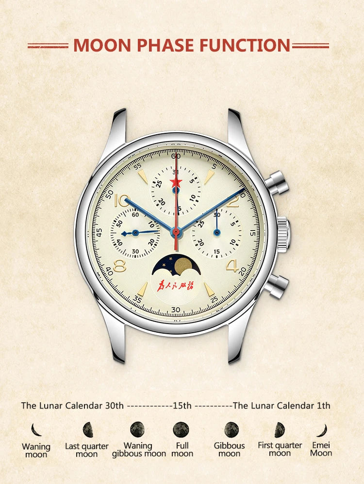 Original 1963 Men's 40mm  ST1908 Moonphase Manual Winding Movement Mechanical Chronograph Sapphire Glass Cream Dial Watch