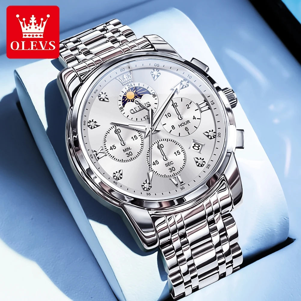 OLEVS 3655 Original New Quartz Watch for Men Chronograph Waterproof Business Man Watch Wristwatch Stainless Steel Luxury Watch