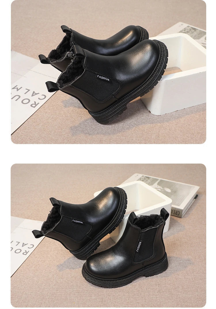 Kids Chelsea Boots for Girls 2025 New Winter Kids Ankle Boots Soft Sole Plush Breathable Lining School Shoes for Girls Boots