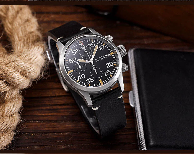 Baltany 39mm Military Chronograph Watch Man S5045 Sapphire Crystal 10ATM Stainless Steel VK67 Calendar Retro Quartz Wristwatches