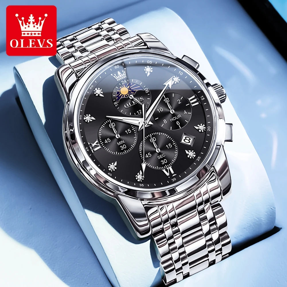 OLEVS 3655 Original New Quartz Watch for Men Chronograph Waterproof Business Man Watch Wristwatch Stainless Steel Luxury Watch