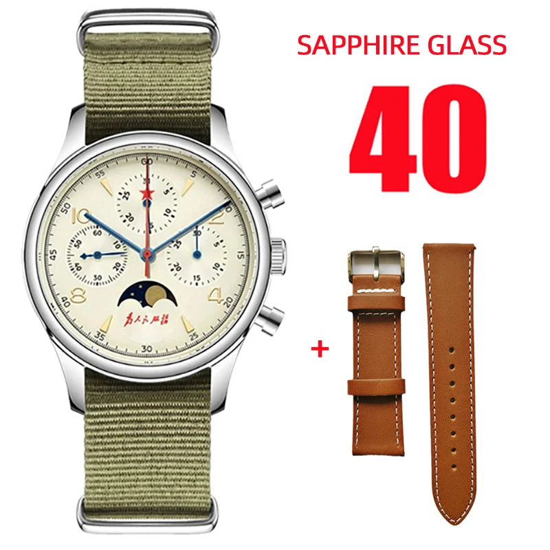 Original 1963 Men's 40mm  ST1908 Moonphase Manual Winding Movement Mechanical Chronograph Sapphire Glass Cream Dial Watch