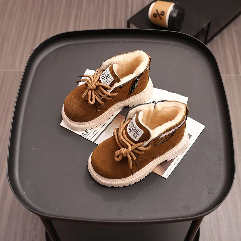Children's Winter Fashion Cotton Shoes Boys' Warm Cotton Lined Ankle Boots for Boys Girls Side Zipper Retro Snow Thermal Boots