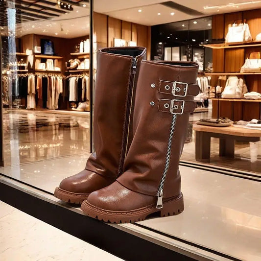 Fashion Versatile Girls' Boots 2025 Autumn New Kids Shoes Simple Retro Girls' Long Boots Soft Sole Anti Slip Child Boot Zapatos