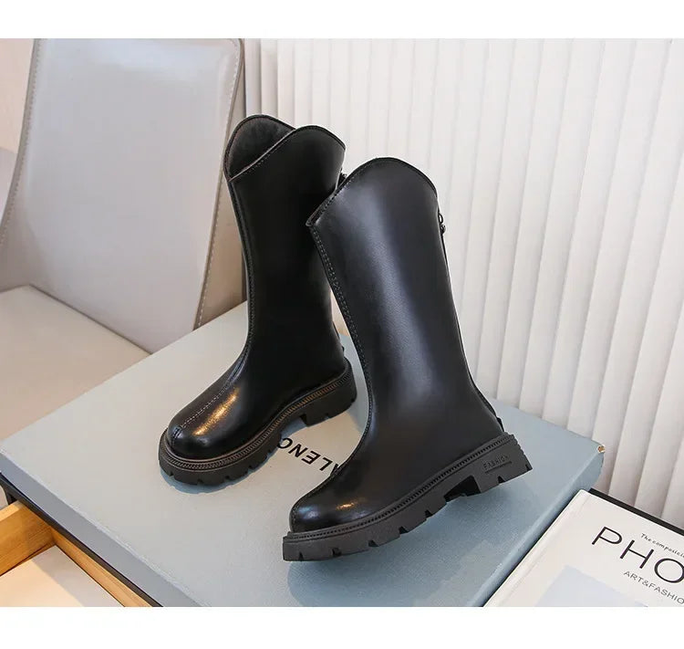 Girls' long tube boots 2025 Autumn/Winter New Korean Fashion Knight Boots Plush Princess Boots Warm Two Cotton High tube Boots