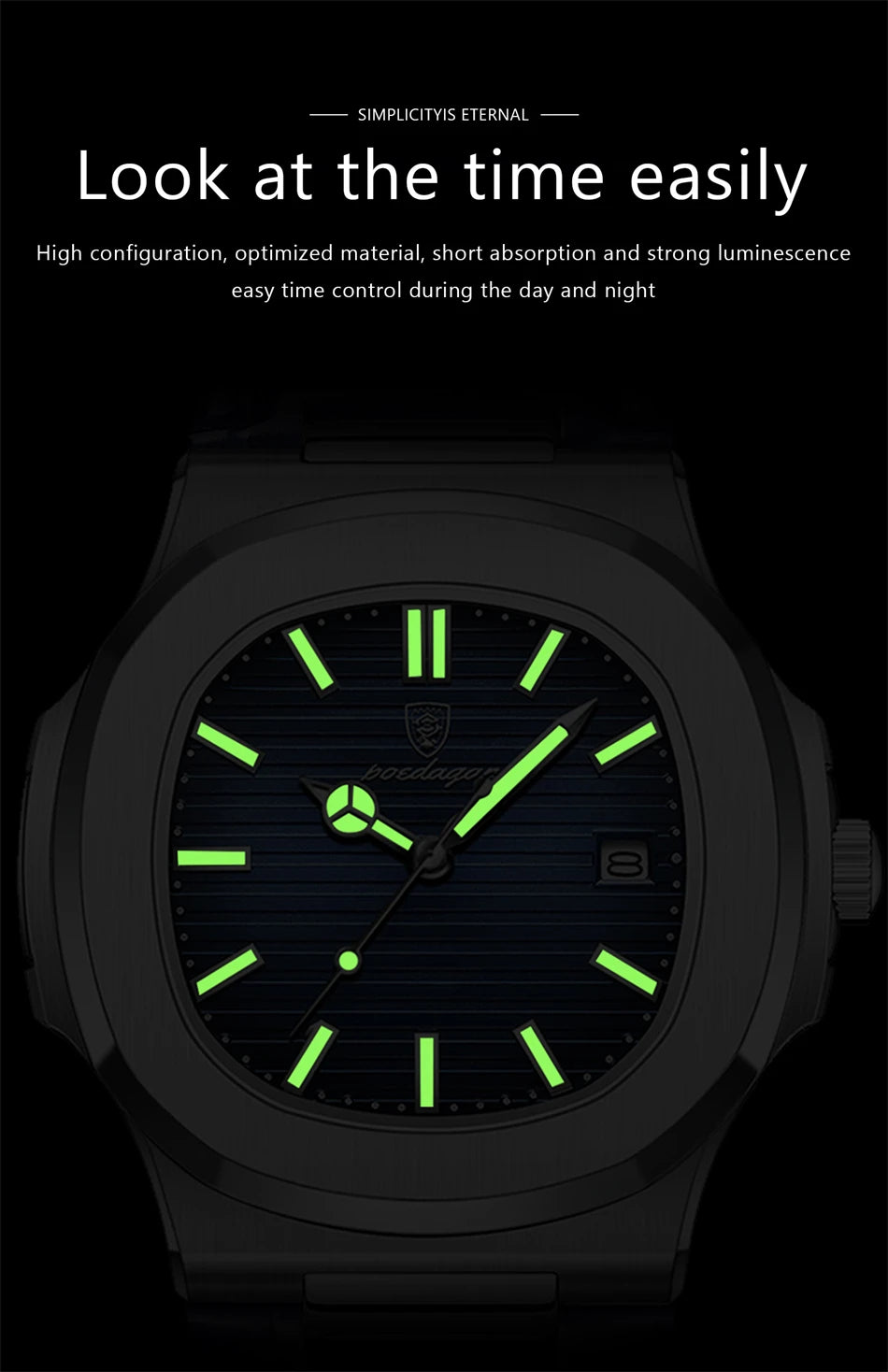 POEDAGAR Top Luxury Man Watch Date Waterproof Luminous Leather Watches For Men High Quality Square Men's Quartz Wristwatch Reloj