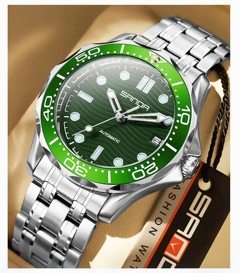 SANDA 2025 New Advanced Mechanical Watch Men's Waterproof Calendar Night Light Rotating Timing Circle Business Sports Watch