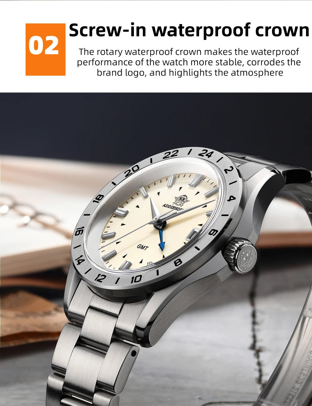 ADDIESDIVE NEW AD2063 38mm GMT Men's Watch Sapphire Glass Calendar 316L Stainless Steel Luxury Waterproof Watches Reloj Hombre