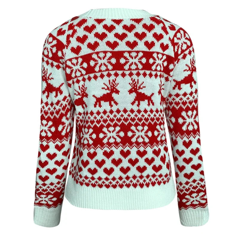 2025 Winter Women Christmas Sweater Snowflak Print Knitted Jumpers Full Sleeve Knitwear Casual Soft Jacquard Pullover Xmas Look