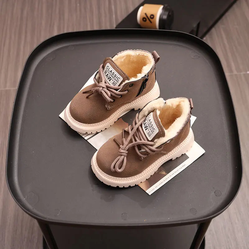 Children's Winter Fashion Cotton Shoes Boys' Warm Cotton Lined Ankle Boots for Boys Girls Side Zipper Retro Snow Thermal Boots