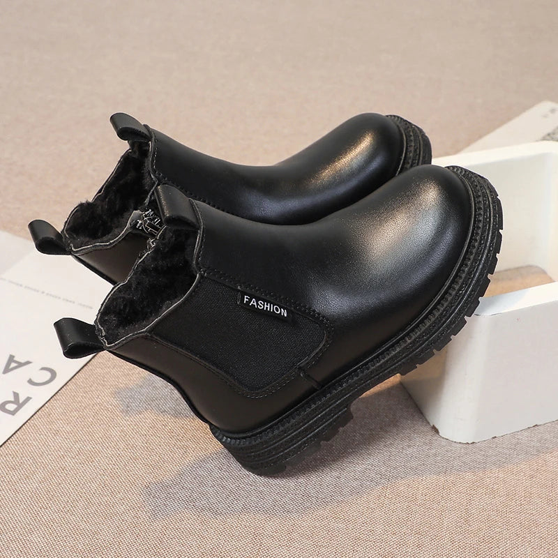 Kids Chelsea Boots for Girls 2025 New Winter Kids Ankle Boots Soft Sole Plush Breathable Lining School Shoes for Girls Boots