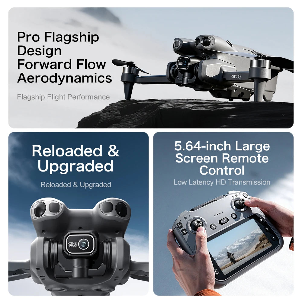 GT50 Aerial Photography Drone with Obstacle Avoidance, HD Brushless Quadcopter with Large Screen Remote Control Toy Aircraft