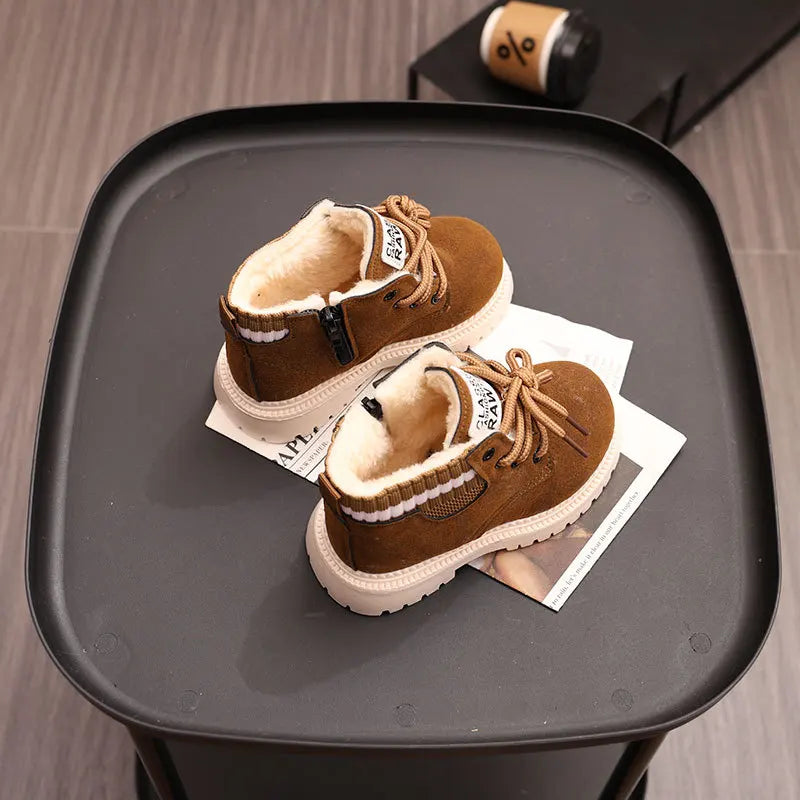 Children's Winter Fashion Cotton Shoes Boys' Warm Cotton Lined Ankle Boots for Boys Girls Side Zipper Retro Snow Thermal Boots