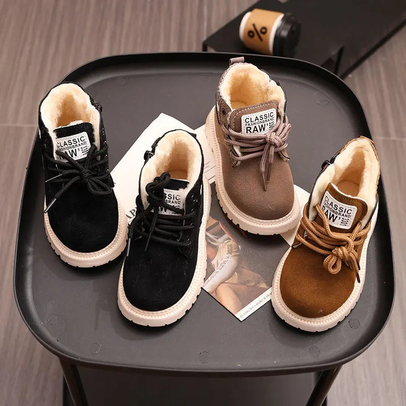 Children's Winter Fashion Cotton Shoes Boys' Warm Cotton Lined Ankle Boots for Boys Girls Side Zipper Retro Snow Thermal Boots