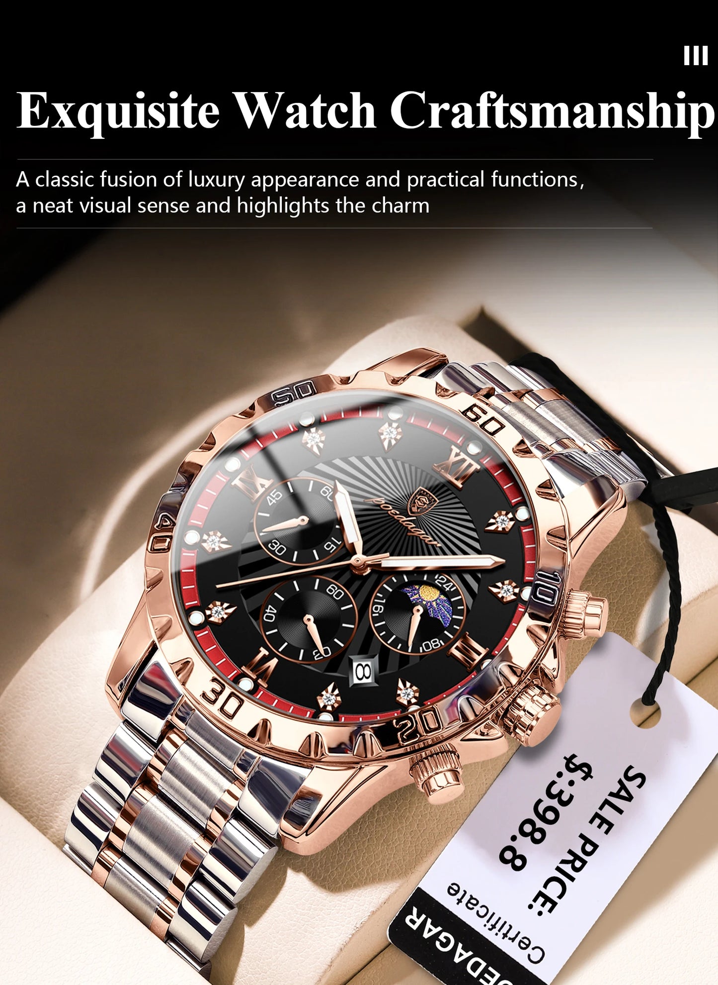 POEDAGAR Luxury Sports Watches For Men Stainless Steel Chronograph Date Man Watch Waterproof Luminous Fashion Men's Quartz Watch