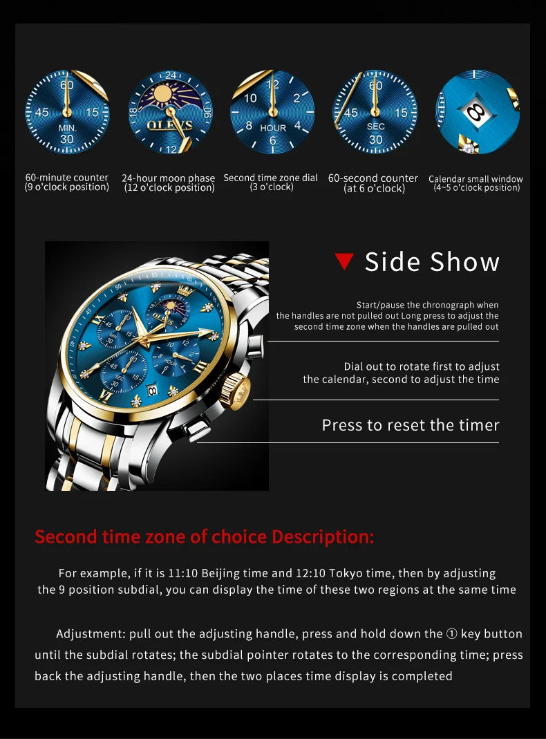 OLEVS 3655 Original New Quartz Watch for Men Chronograph Waterproof Business Man Watch Wristwatch Stainless Steel Luxury Watch