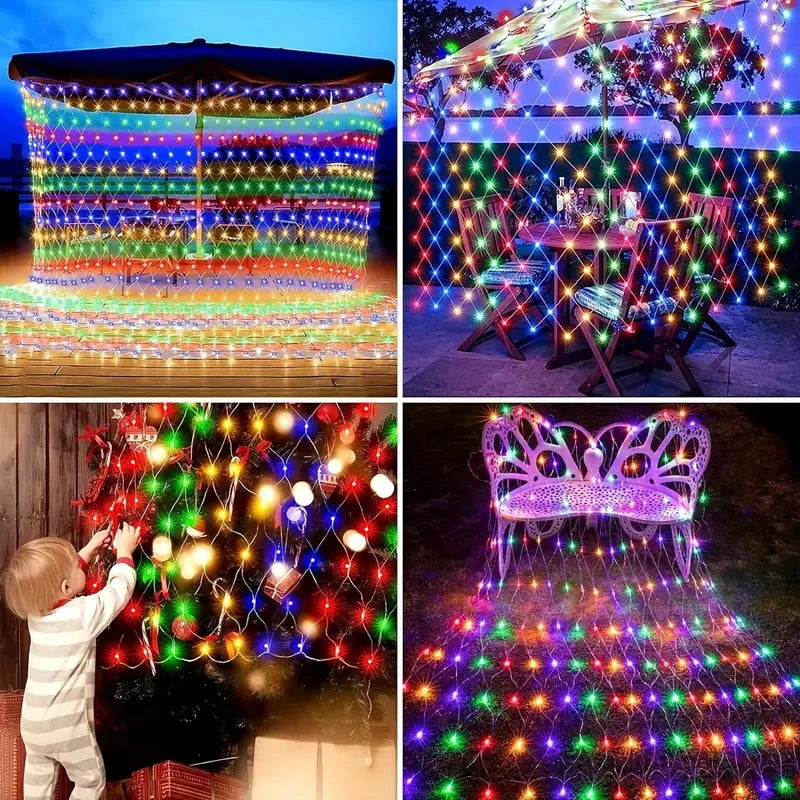 100/200LED Solar Powered LED Fairy Net Light Waterproof Fishing Mesh Lamp With 8 Lighting Modes for Outdoor Lawn Christmas Light