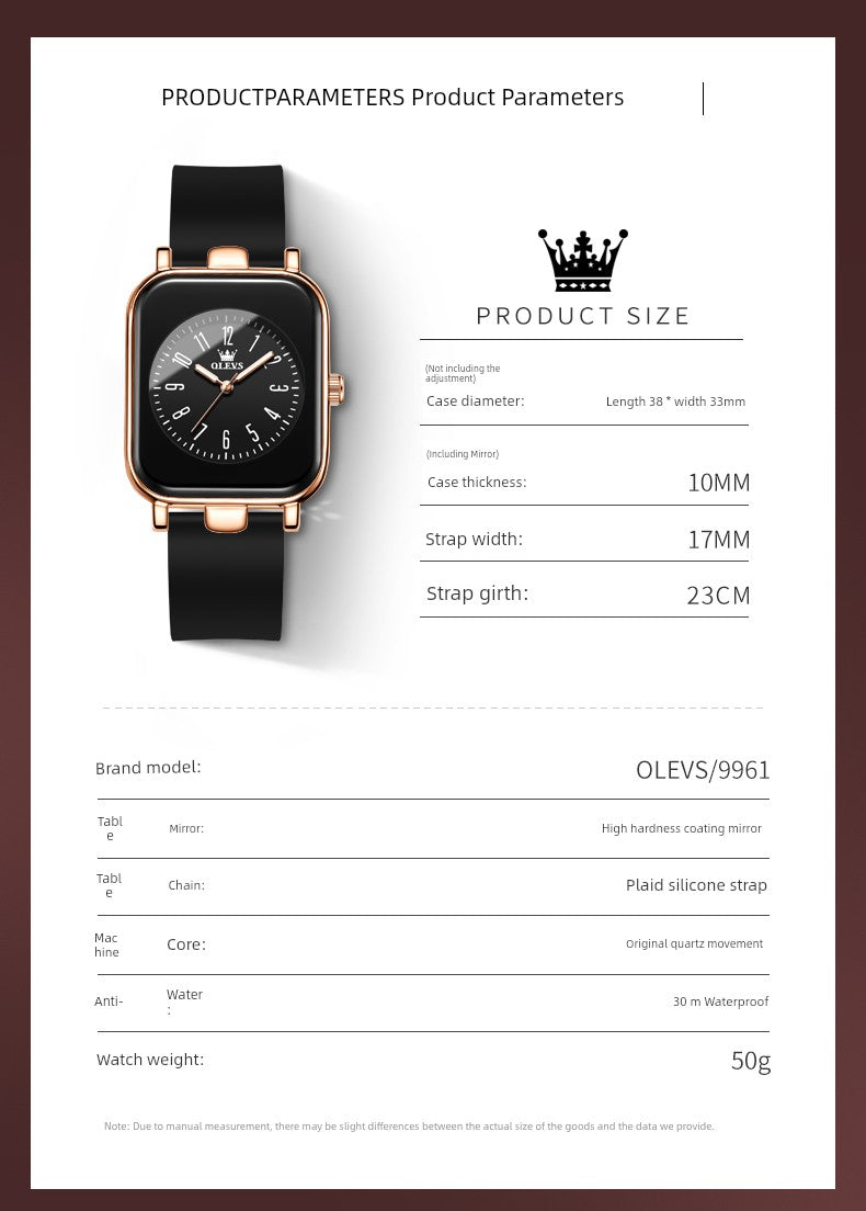 Switzerland 2025 New Arrival Digital Watch Women's Waterproof Luminous Genuine Goods Brand Name Niche Style Light Luxury Temperament Small Square Watch