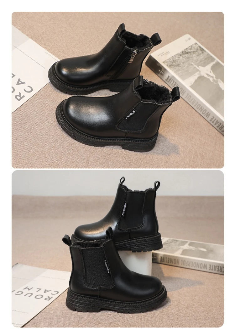 Kids Chelsea Boots for Girls 2025 New Winter Kids Ankle Boots Soft Sole Plush Breathable Lining School Shoes for Girls Boots