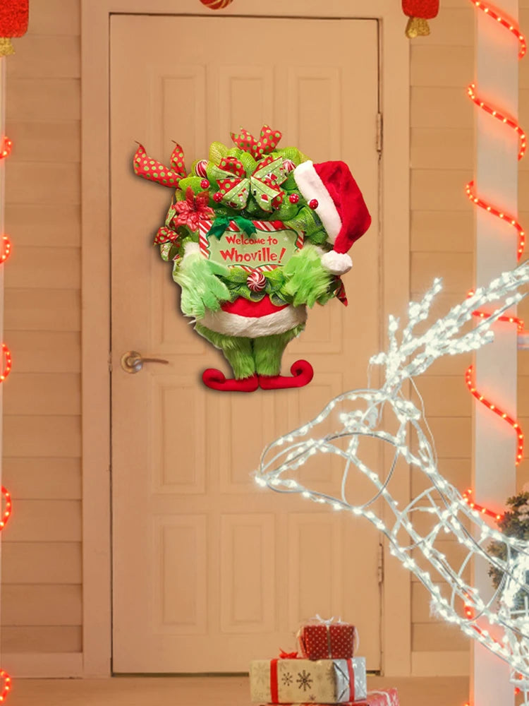 Green Hairy Monster Hanging Ornament The Thief Christmas Tree Decor Grinch Leg Wreath Door Hanging for Kids Children