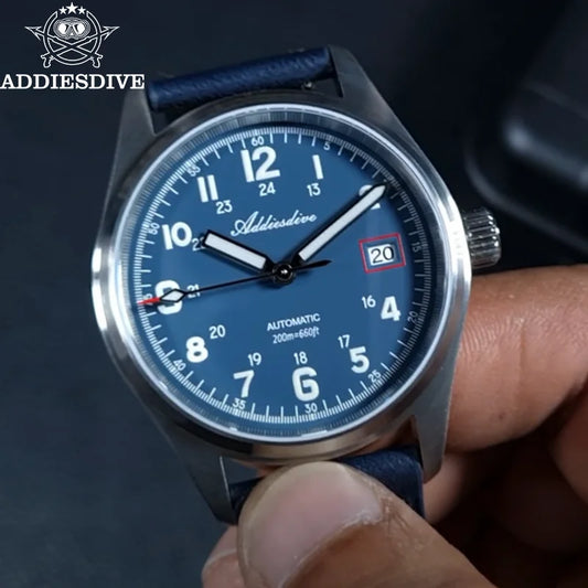 ADDIESDIVE Mechanical Watches New AD2070  Leather Strap BGW9 Super Luminous Sapphire 39mm Watches 20Bar Waterproof Reloj Hombre