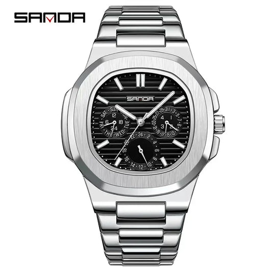 Sanda 7053 Fashion Luxury Business Waterproof Male Clock Luminous Date Full Stainless Steel Square Quartz Men Watch Reloj Hombre