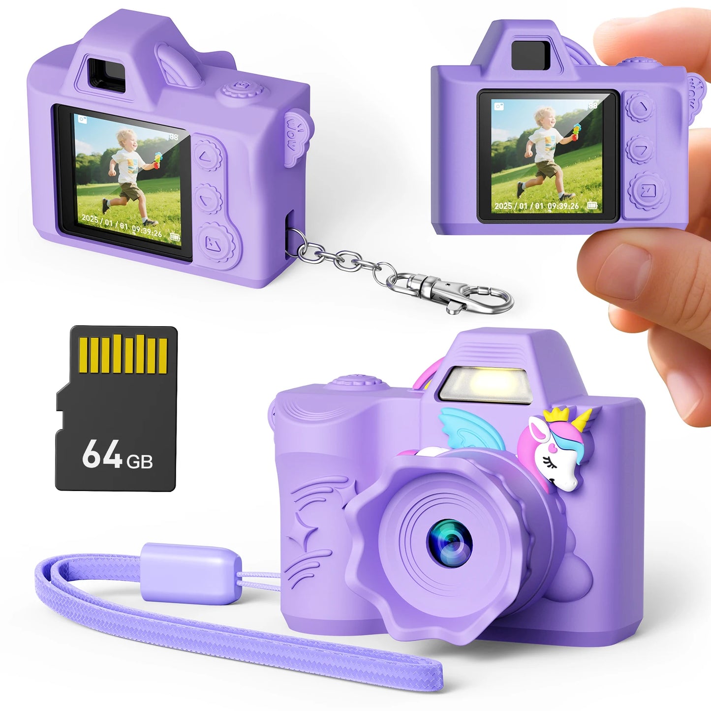 Mini Keychain Camera Fun 4K Pocket Digital Tiny Camera with 64GB Card for Kids Adults Collectible Gift for Birthdays Christmas