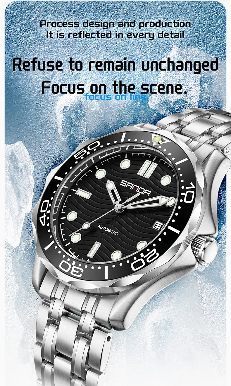 SANDA 2025 New Advanced Mechanical Watch Men's Waterproof Calendar Night Light Rotating Timing Circle Business Sports Watch