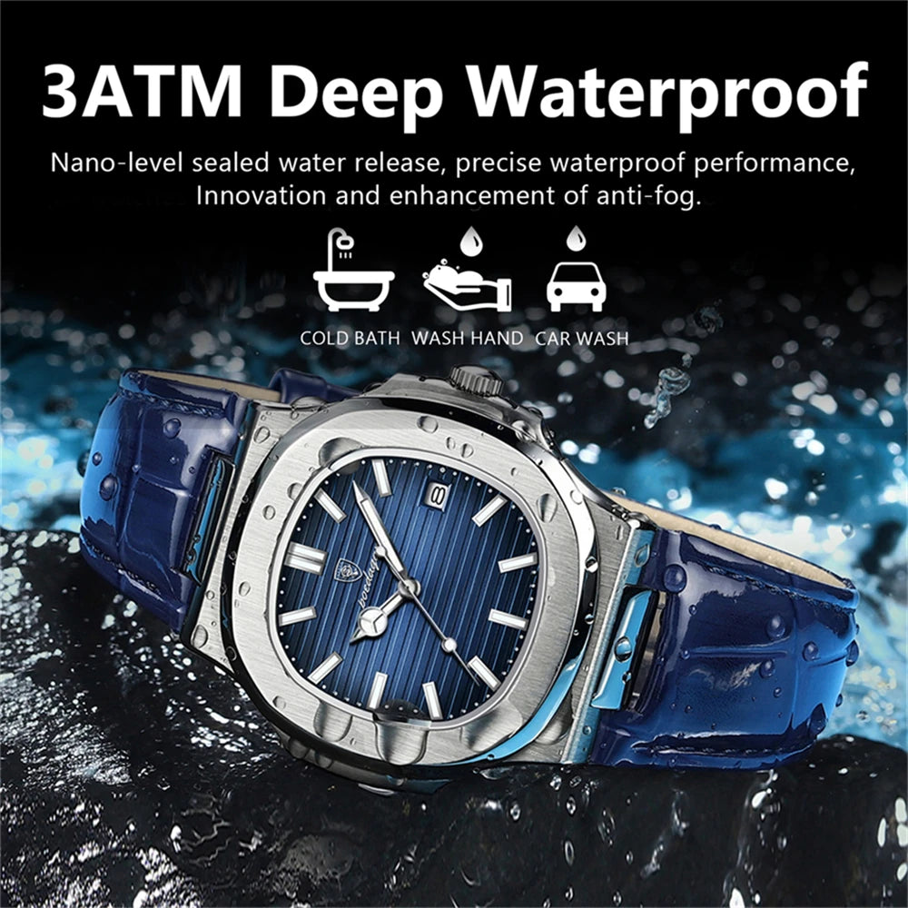 POEDAGAR Top Luxury Man Watch Date Waterproof Luminous Leather Watches For Men High Quality Square Men's Quartz Wristwatch Reloj
