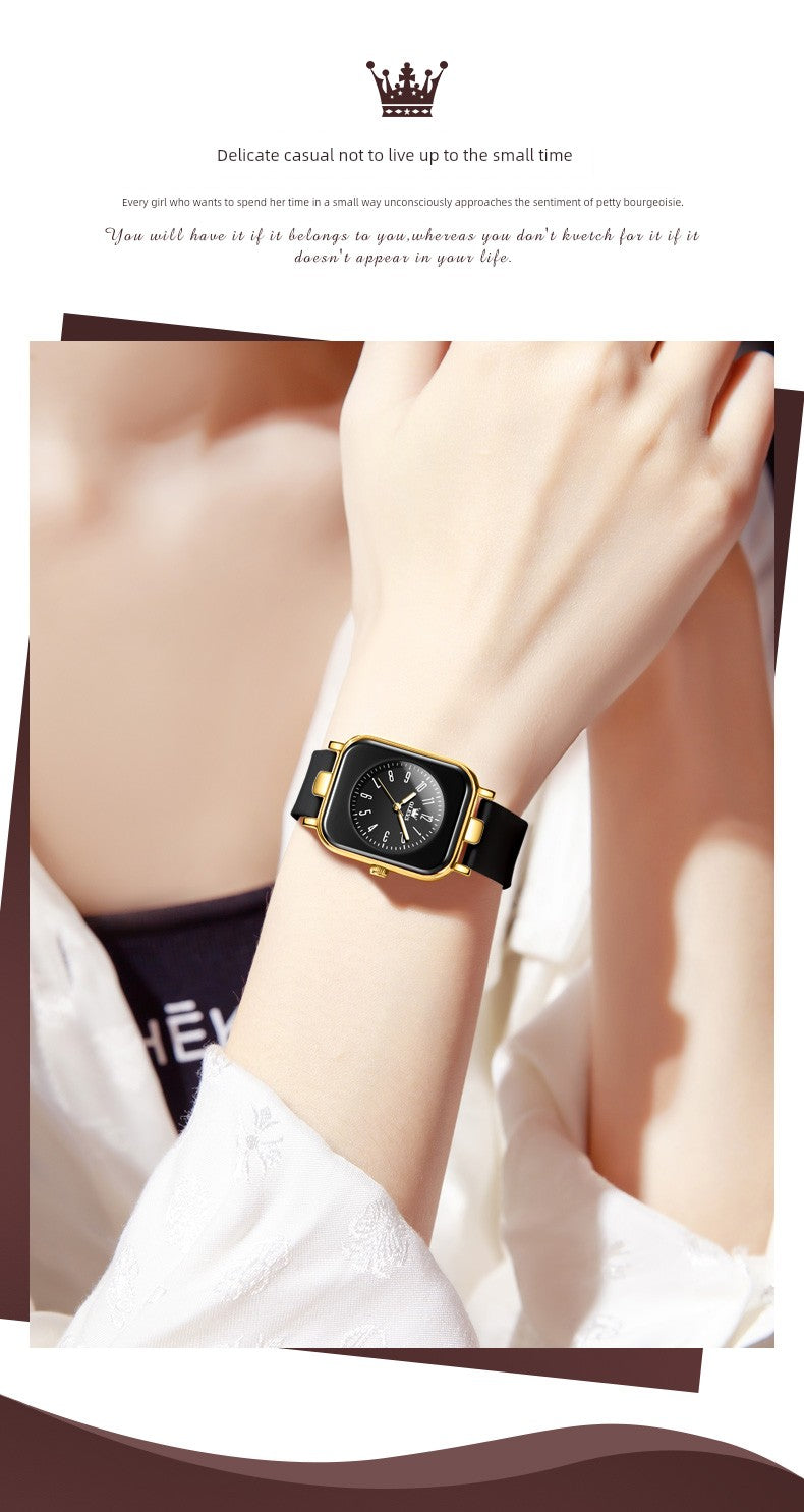 Switzerland 2025 New Arrival Digital Watch Women's Waterproof Luminous Genuine Goods Brand Name Niche Style Light Luxury Temperament Small Square Watch