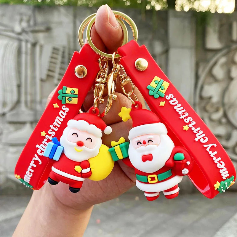 Christmas Cartoon Keychain Christmas Socks Snowman Accessories Pendant Cute Soft Glue Doll Key Rings Jewelry Gifts for Friends